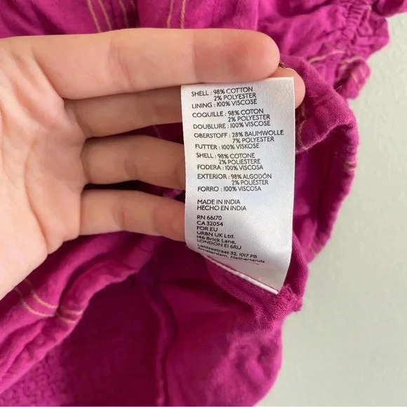 Free People Magenta Crop Top Rainbow Stitching Puff Sleeve Smocked Back Size M - Picture 9 of 12